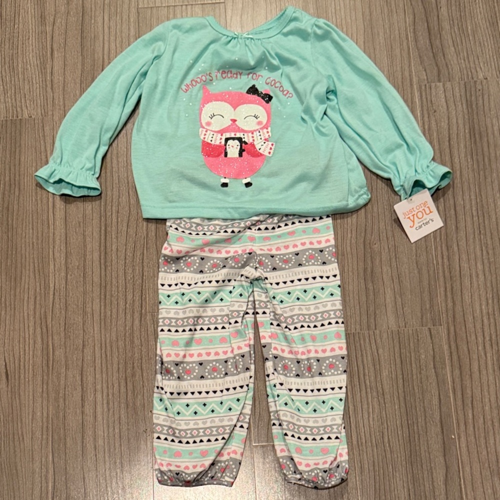 New! Carter's Teal and Pink Owl Pajama Set